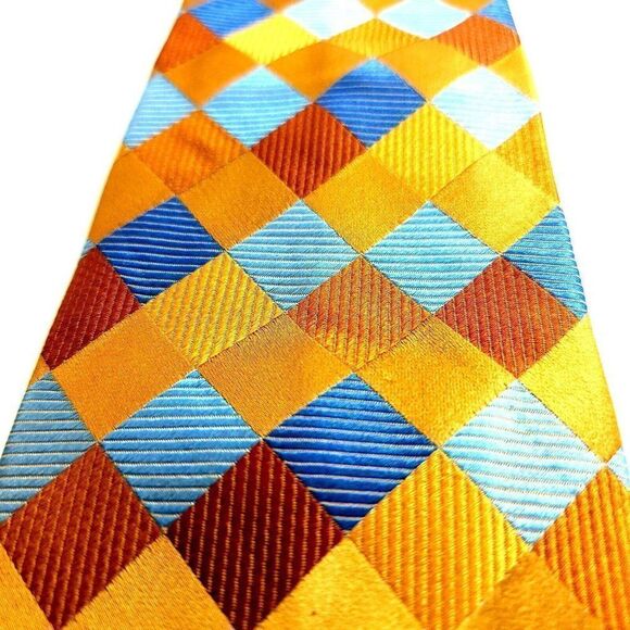 Jos A Bank Signature Collection Geometric Orange Blue Woven Silk Tie - Picture 2 of 6
